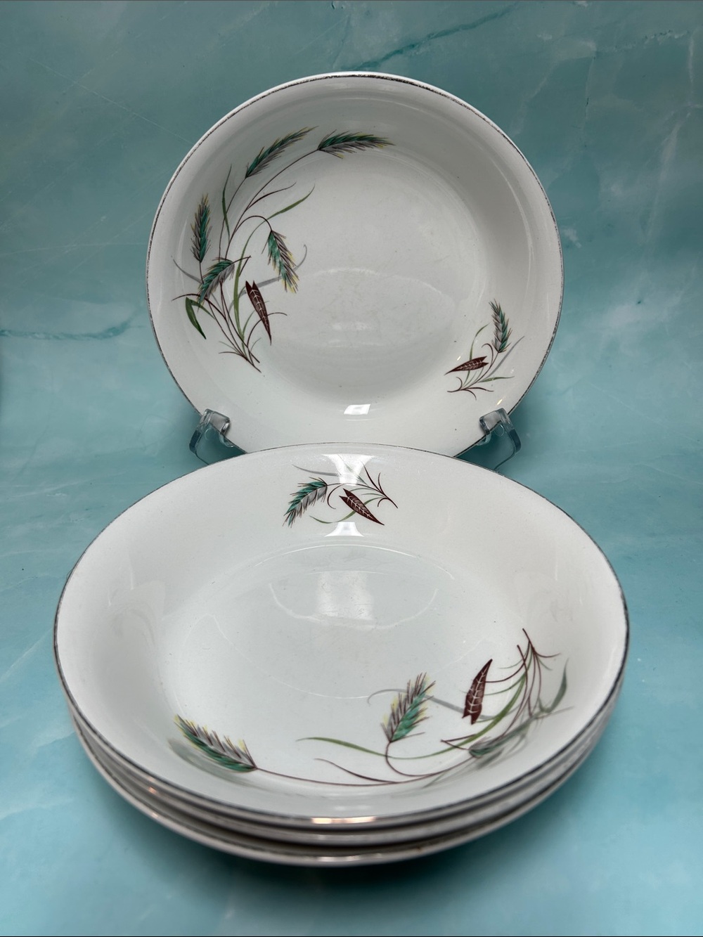 VINTAGE ALFRED MEAKIN MARILYN WHEAT Soup Bowls - Set of 4 22 KT gold bdr